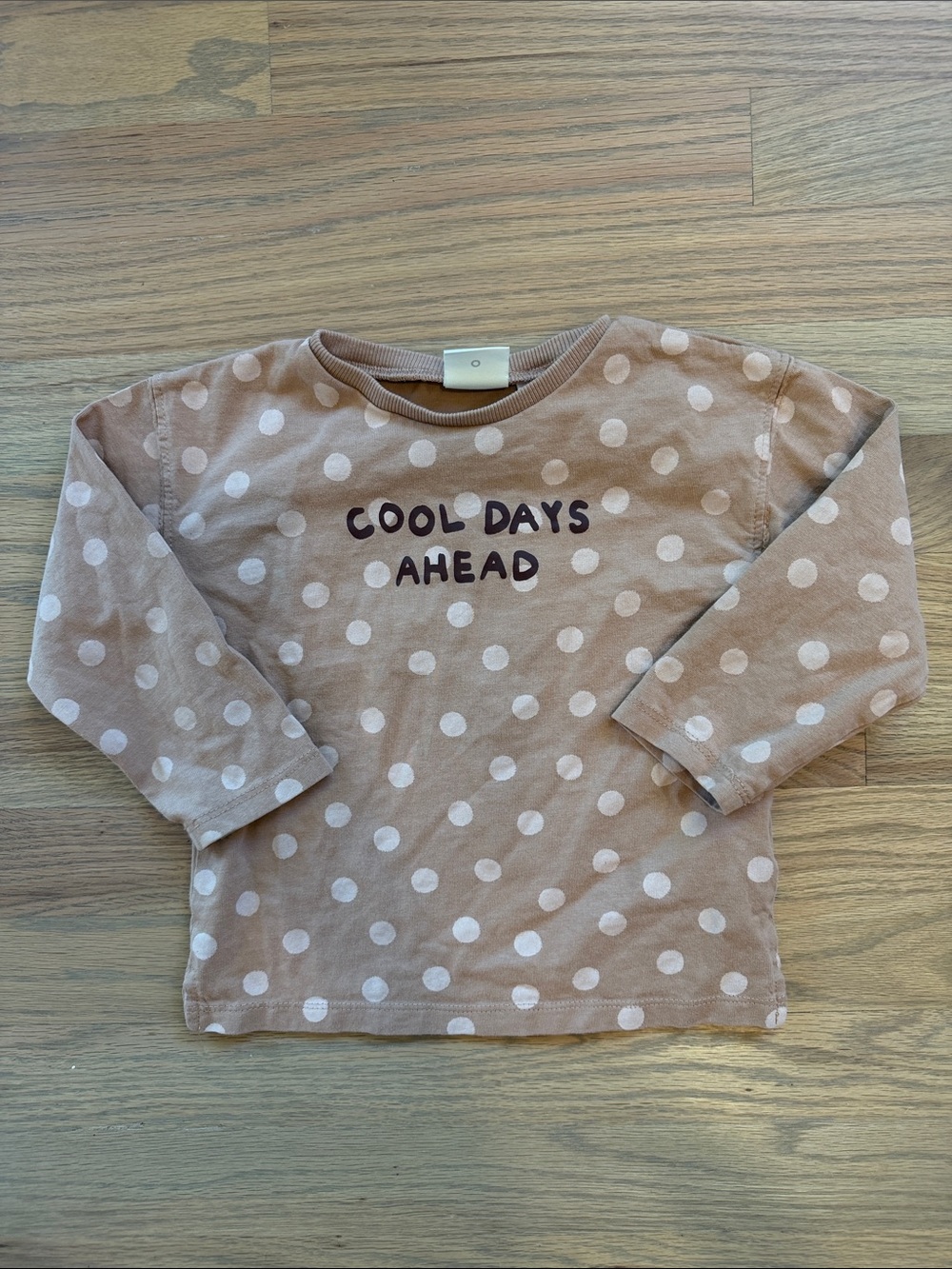 Zara Beige Polka Dot Long-Sleeve Top with 'Cool Days Ahead' 2T